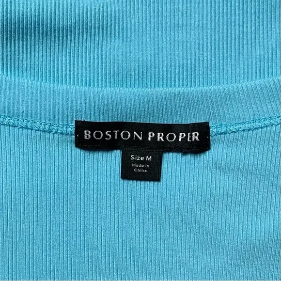 Boston Proper Scoop Neck Ruched Rib Knit Midi Dress Blue Topaz Size M