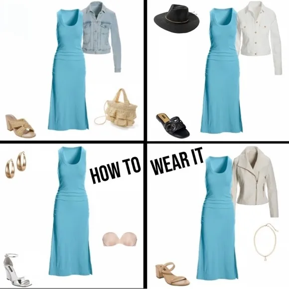 Boston Proper Scoop Neck Ruched Rib Knit Midi Dress Blue Topaz Size M