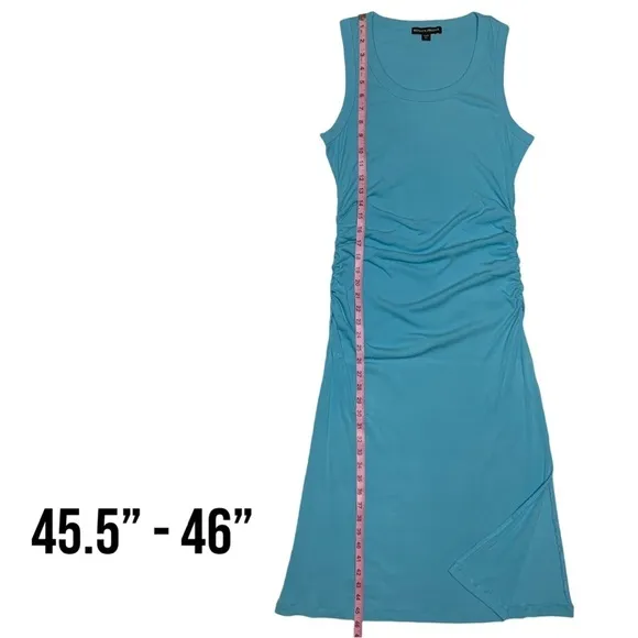 Boston Proper Scoop Neck Ruched Rib Knit Midi Dress Blue Topaz Size M