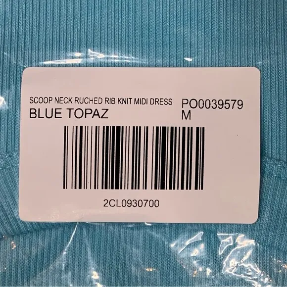Boston Proper Scoop Neck Ruched Rib Knit Midi Dress Blue Topaz Size M