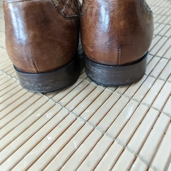 Bostonian Florentine Brown Leather Cap Toe Woven Shoes Oxford Made in Italy Men'