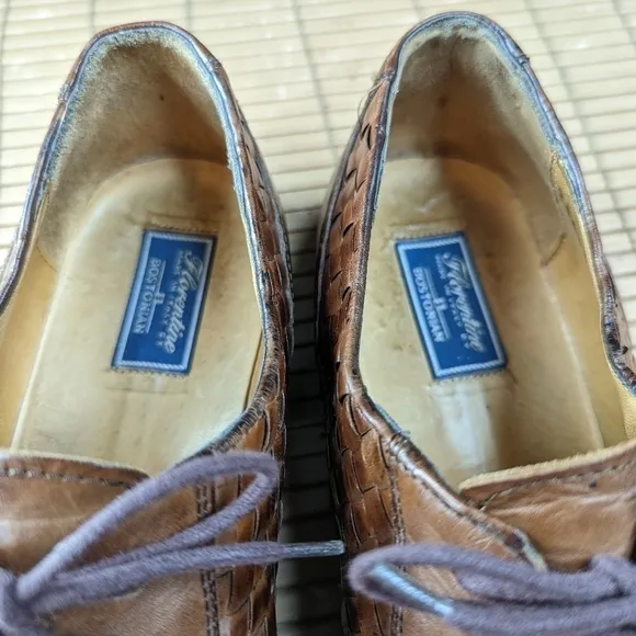 Bostonian Florentine Brown Leather Cap Toe Woven Shoes Oxford Made in Italy Men'
