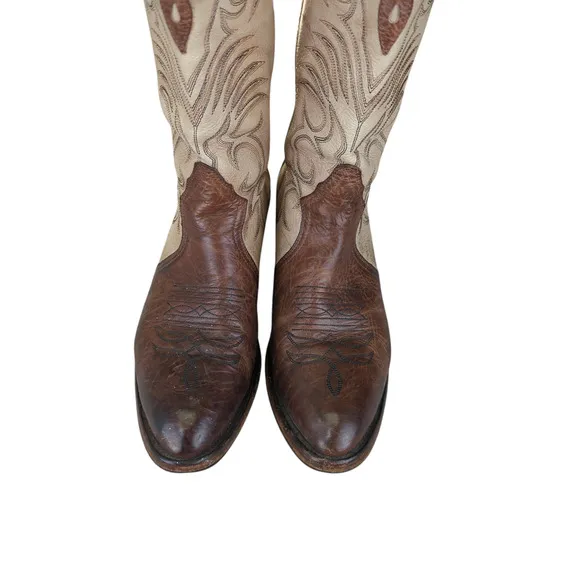 Boulet Oiled Bullhide Cowboy Boots Western Two Tone Leather Boots Men's 9.5 D