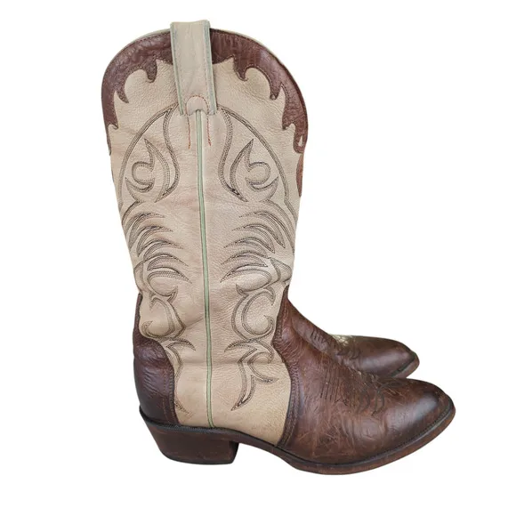 Boulet Oiled Bullhide Cowboy Boots Western Two Tone Leather Boots Men's 9.5 D