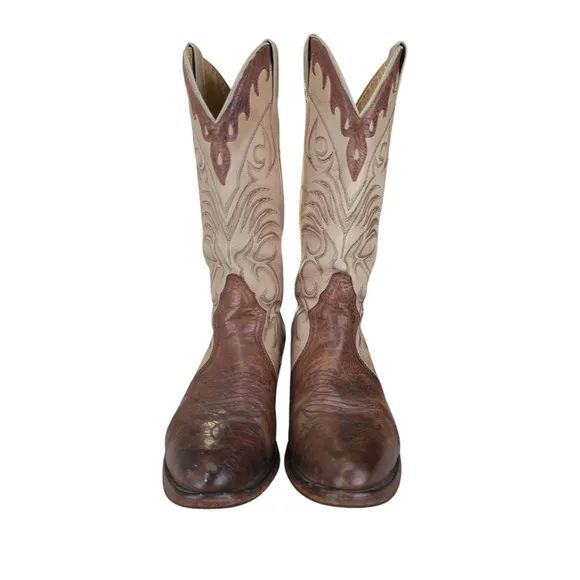 Boulet Oiled Bullhide Cowboy Boots Western Two Tone Leather Boots Men's 9.5 D