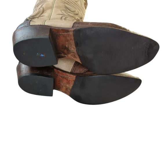 Boulet Oiled Bullhide Cowboy Boots Western Two Tone Leather Boots Men's 9.5 D