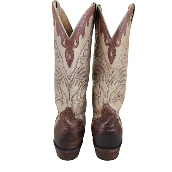 Boulet Oiled Bullhide Cowboy Boots Western Two Tone Leather Boots Men's 9.5 D