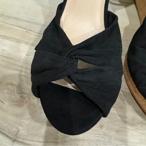 BP black platform wedges high heels sandals ankle strap twisted strappy cork 13