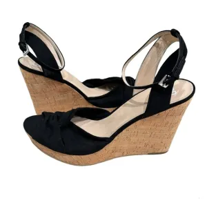 BP black platform wedges high heels sandals ankle strap twisted strappy cork 13