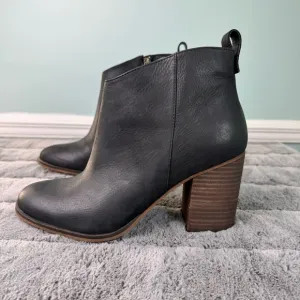 BP Lance Lea Leather Ankle Boots Booties Block Heel Side Zip Womens 10M Black