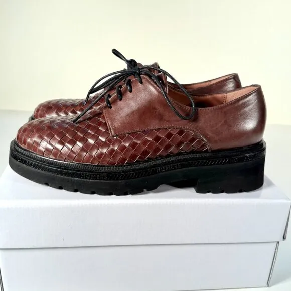 Braided Brown Leather Women's Oxford Shoes Made in Spain New US 8.5