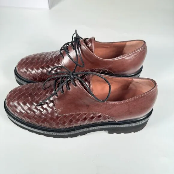 Braided Brown Leather Women's Oxford Shoes Made in Spain New US 8.5