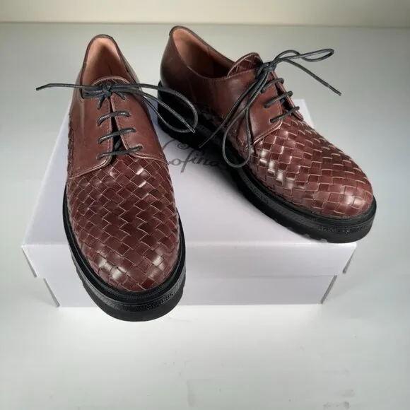 Braided Brown Leather Women's Oxford Shoes Made in Spain New US 8.5