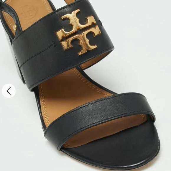 Brand New Tory Burch Women Size US 8 Mini Everly Heeled Sandal Black/ Gold 60222