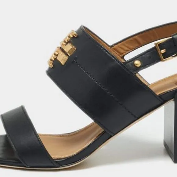 Brand New Tory Burch Women Size US 8 Mini Everly Heeled Sandal Black/ Gold 60222