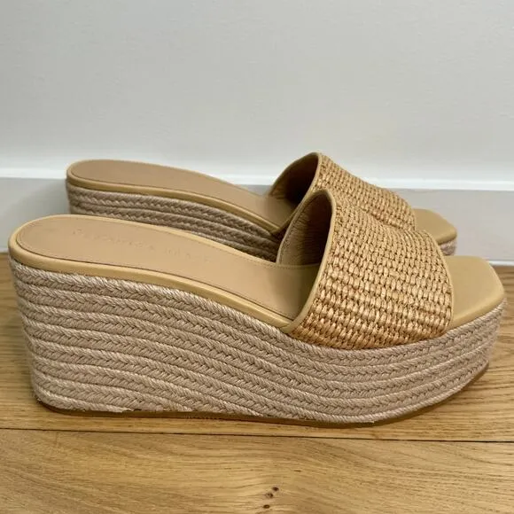 BRAND NEW Veronica Beard Gable Slip On Espadrille Platform Raffia Wedge Sandals