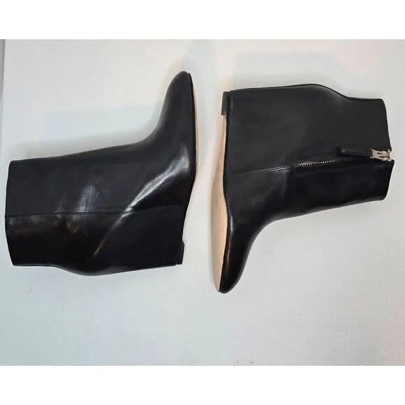 Brian Atwood Black Leather Bellaria Wedge Ankle Boots SIDE ZIP SZ 7.5 B