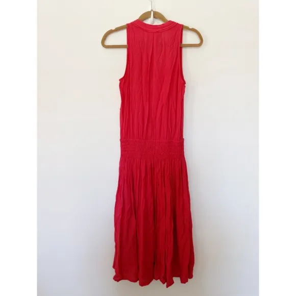 Brochu Walker Francine Crinkle Gauze Midi Dress Vermillion Red XS
