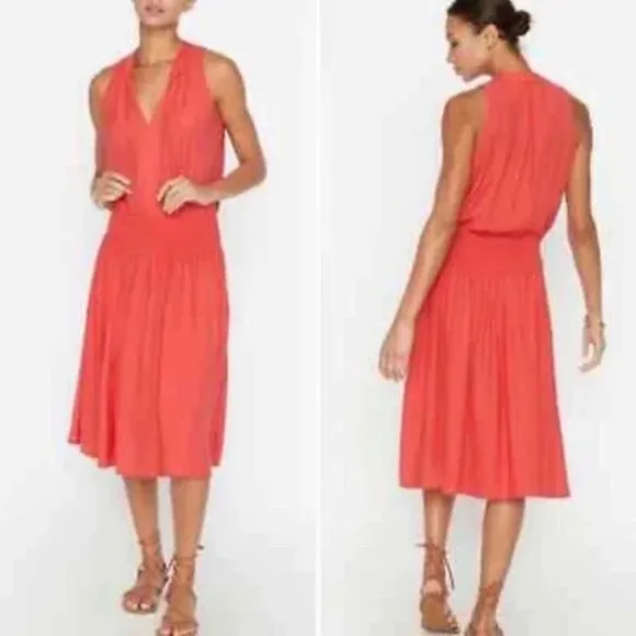 Brochu Walker Francine Crinkle Gauze Midi Dress Vermillion Red XS