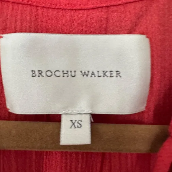 Brochu Walker Francine Crinkle Gauze Midi Dress Vermillion Red XS