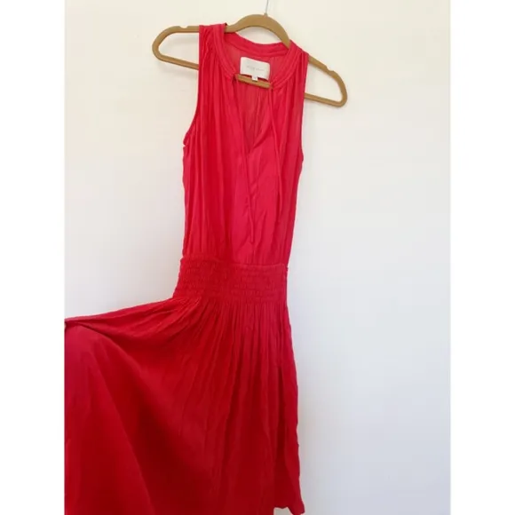 Brochu Walker Francine Crinkle Gauze Midi Dress Vermillion Red XS