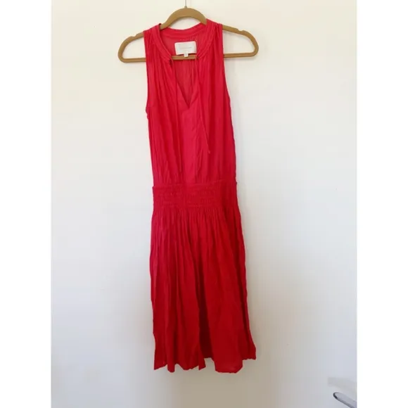 Brochu Walker Francine Crinkle Gauze Midi Dress Vermillion Red XS