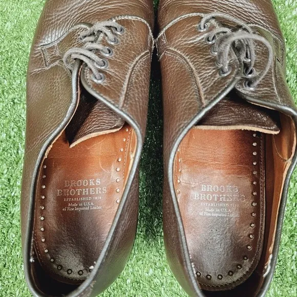 Brooks Brothers Brown Pebble Grain Leather Plain Toe Bluchers Derby Shoes 11
