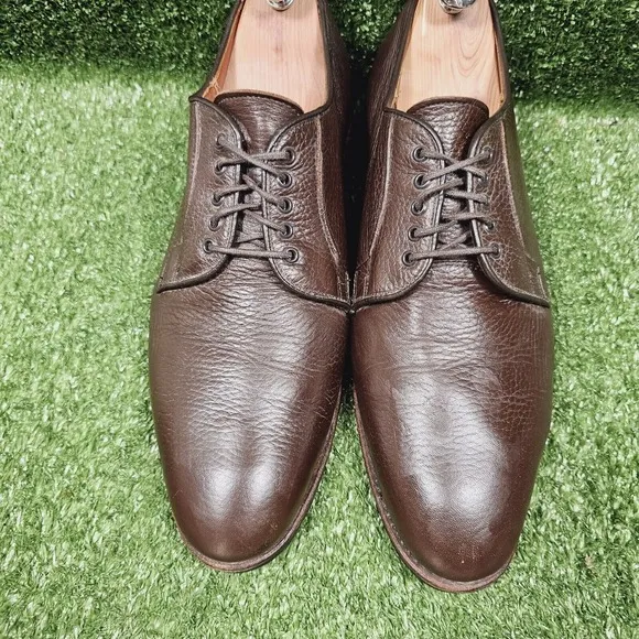 Brooks Brothers Brown Pebble Grain Leather Plain Toe Bluchers Derby Shoes 11