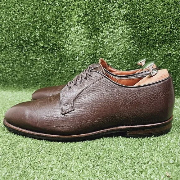 Brooks Brothers Brown Pebble Grain Leather Plain Toe Bluchers Derby Shoes 11