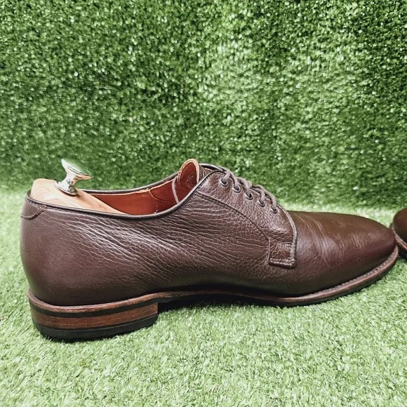 Brooks Brothers Brown Pebble Grain Leather Plain Toe Bluchers Derby Shoes 11
