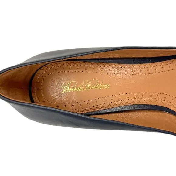 Brooks Brothers Navy Blue Leather Stilleto Heel Round Toe Classic Pumps Sz 8