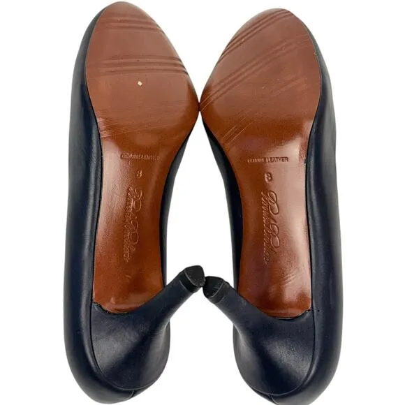 Brooks Brothers Navy Blue Leather Stilleto Heel Round Toe Classic Pumps Sz 8
