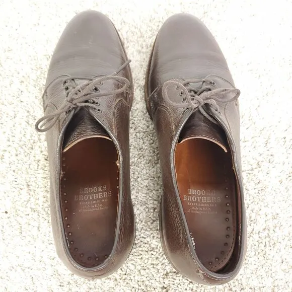 Brooks Brothers Shoes Mens 9.5 Pebbled Leather Brown Career Oxford Dress Shoe