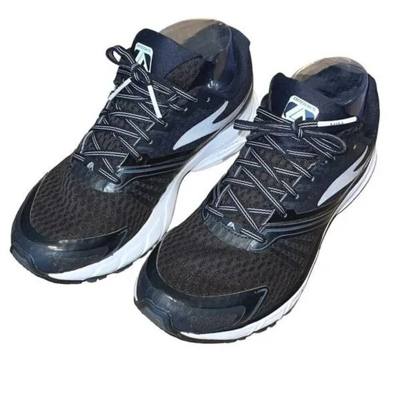 Brooks Womens Lace Up Round Toe Launch 2 Sneakers Shoes Black White Size 7.5