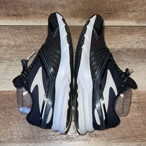 Brooks Womens Lace Up Round Toe Launch 2 Sneakers Shoes Black White Size 7.5