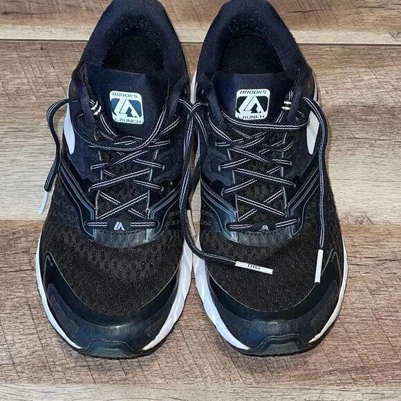Brooks Womens Lace Up Round Toe Launch 2 Sneakers Shoes Black White Size 7.5