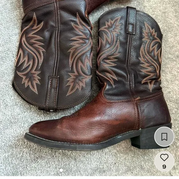 Brown Leather Cowboy Boots with Embroidered Design