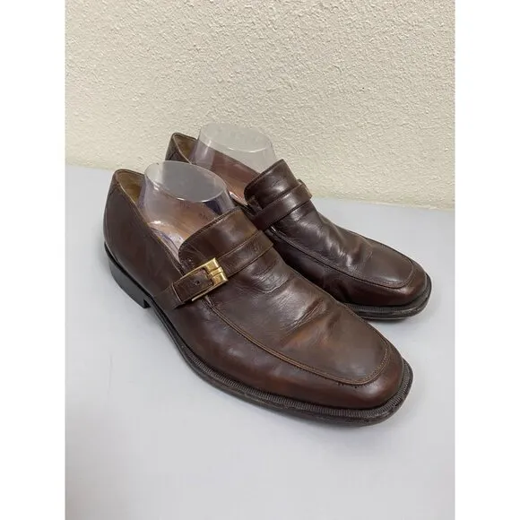 Bruno Magli Barlow Loafer Shoes Brown Leather Men Size 10 W Career Formal
