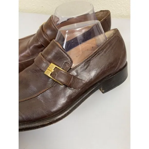 Bruno Magli Barlow Loafer Shoes Brown Leather Men Size 10 W Career Formal
