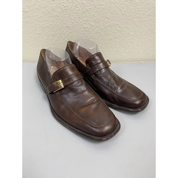 Bruno Magli Barlow Loafer Shoes Brown Leather Men Size 10 W Career Formal