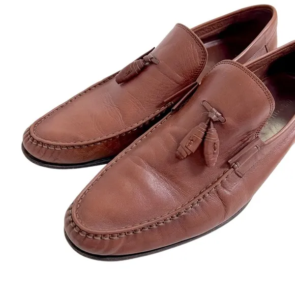 Bruno Magli Men's Brown Genuine Leather Slip-On Loafers Shoes 10
