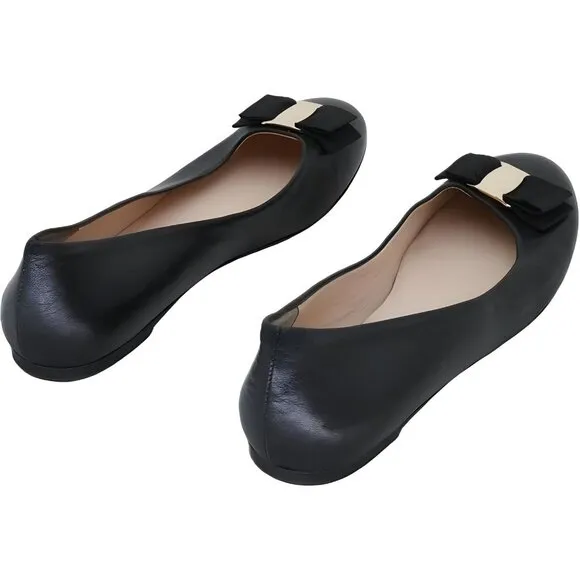 Bruno Magli Mina Black Gold Bow Ballet Flats Size 36 EU 6 US