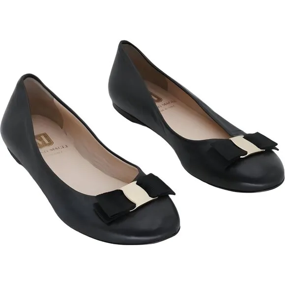 Bruno Magli Mina Black Gold Bow Ballet Flats Size 36 EU 6 US