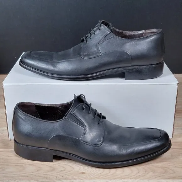Bruno Magli Rammola Derby Shoes Mens Size 10 Black Leather Cap Toe Italy