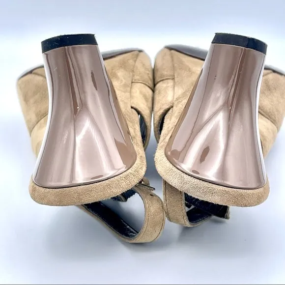 BRUNO MAGLI |🤎Tan Suede Peep-Toe Slingback | Heart-Shaped Heel | EU 37 /US 6.5