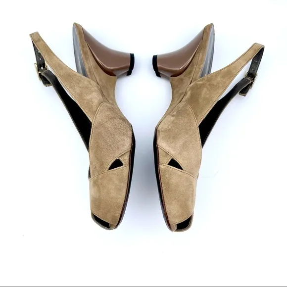BRUNO MAGLI |🤎Tan Suede Peep-Toe Slingback | Heart-Shaped Heel | EU 37 /US 6.5