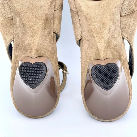 BRUNO MAGLI |🤎Tan Suede Peep-Toe Slingback | Heart-Shaped Heel | EU 37 /US 6.5