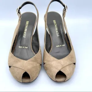 BRUNO MAGLI |🤎Tan Suede Peep-Toe Slingback | Heart-Shaped Heel | EU 37 /US 6.5