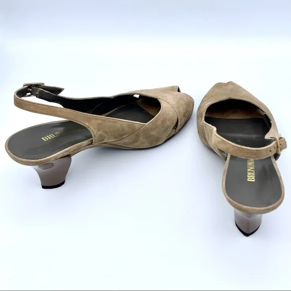 BRUNO MAGLI |🤎Tan Suede Peep-Toe Slingback | Heart-Shaped Heel | EU 37 /US 6.5