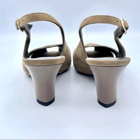 BRUNO MAGLI |🤎Tan Suede Peep-Toe Slingback | Heart-Shaped Heel | EU 37 /US 6.5